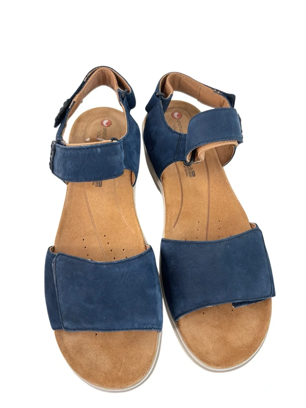 Clarks Un Karely Bay Slingback Comfort Sandals Sz 10 Ankle Strap Adjustable Navy